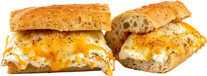 Chiesel TOASTED Cheese toasted sub with cheddar, swiss, provolone, garlic butter, and cream cheese & shake.