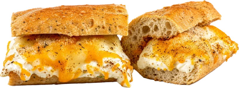 Chiesel TOASTED Cheese toasted sub with cheddar, swiss, provolone, garlic butter, and cream cheese & shake.