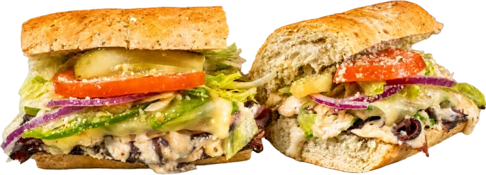 KGB Roast Beef & Horseradish toasted sub with roast beef, horseradish, green bell peppers, shrooms, and swiss.