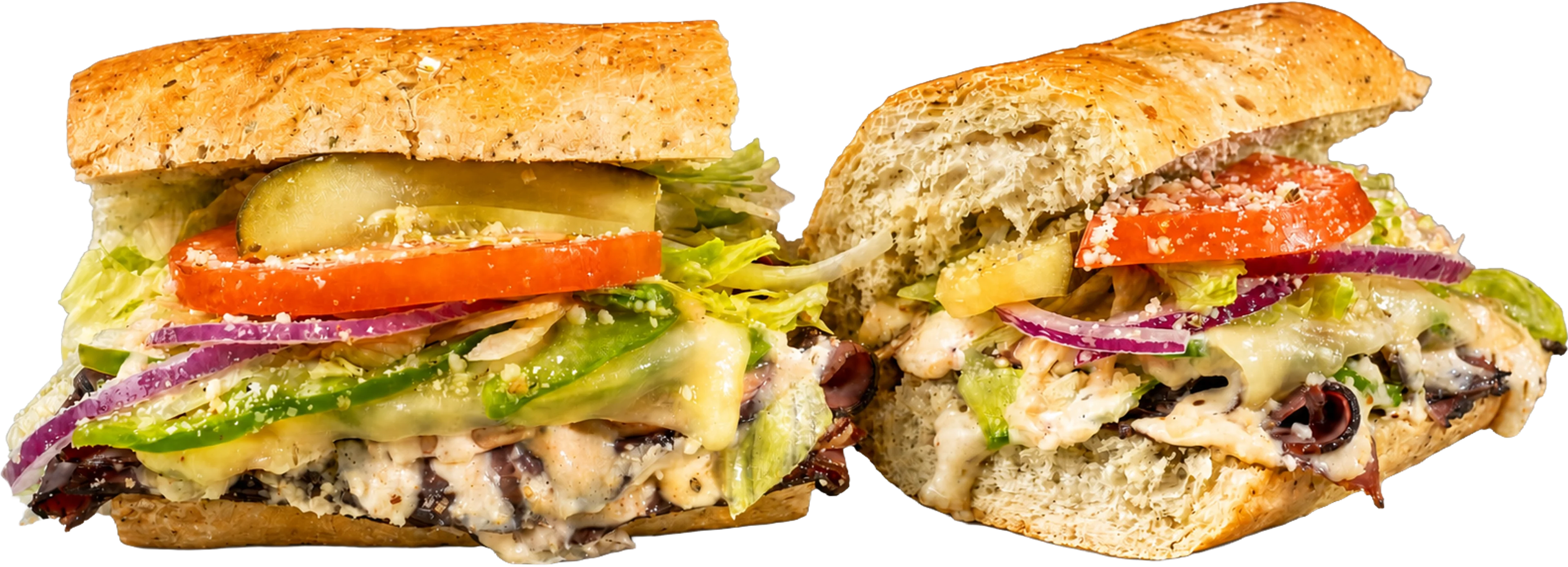 KGB Roast Beef & Horseradish toasted sub with roast beef, horseradish, green bell peppers, shrooms, and swiss.