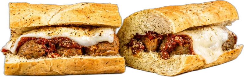 Bomb Meatball toasted sub with meatballs, marinara, green bell peppers, shrooms, and double provolone & shake.