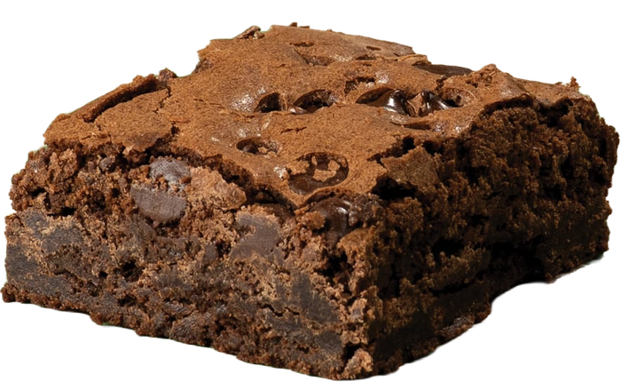 Brownie dessert with pure melted chocolate and chocolate chips.