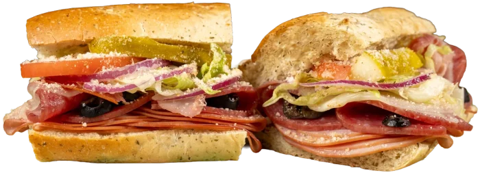 La Canna Italian toasted sub with smoked ham, genoa salami, prosciutto, black olive, and provolone.