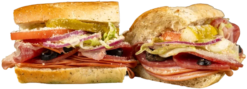 La Canna Italian toasted sub with smoked ham, genoa salami, prosciutto, black olive, and provolone.