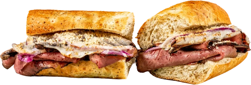 AK-47 French Dip toasted sub with roast beef, onion, shrooms, and double provolone & shake.