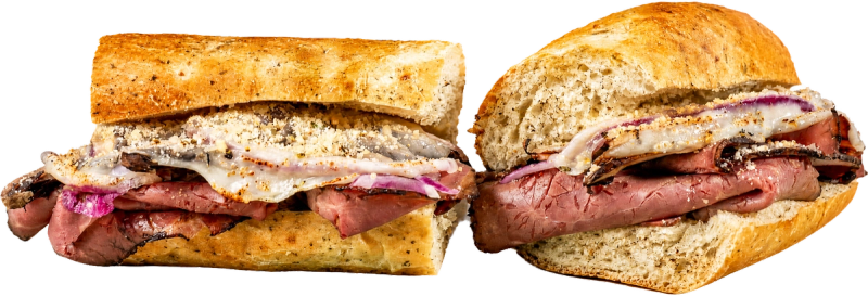 AK-47 French Dip toasted sub with roast beef, onion, shrooms, and double provolone & shake.