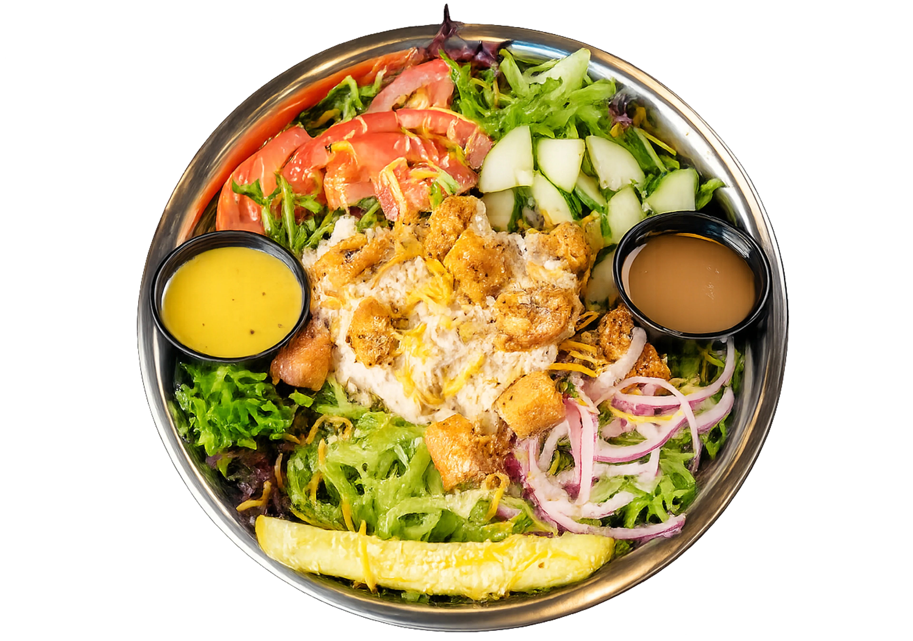 Pacific Blue tuna SALAD with tuna salad, spring mix, tomatoes, green bell peppers, and onion.