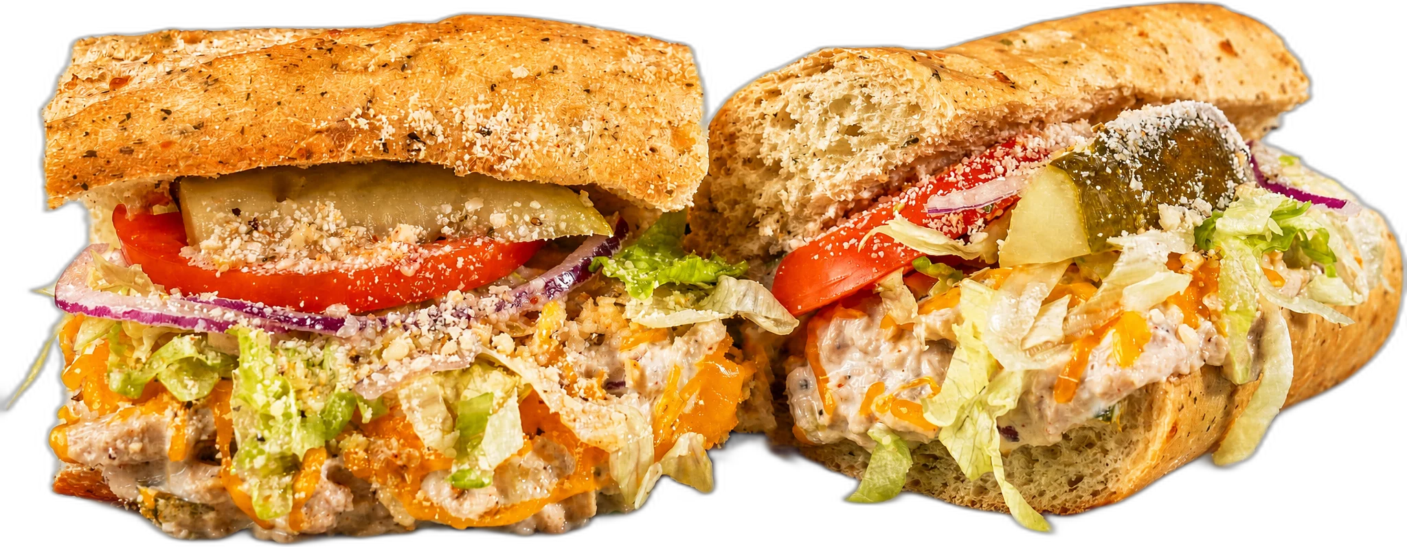 Pacific Blue Tuna Melt toasted sub with handcrafted tuna salad, cheddar, lettuce, tomato, and onion.