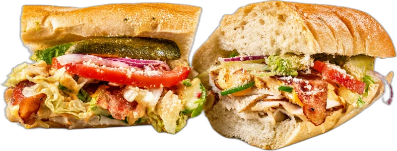 Kali Mist Spicy Club toasted sub with roasted turkey breast, bacon, chipotle mayo, jalapeño, and avocado.