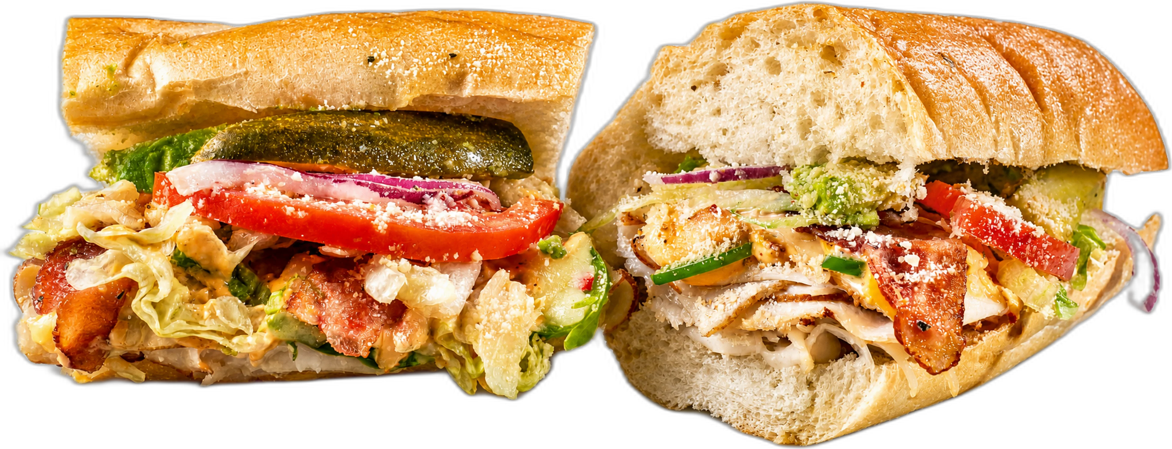 Kali Mist Spicy Club toasted sub with roasted turkey breast, bacon, chipotle mayo, jalapeño, and avocado.