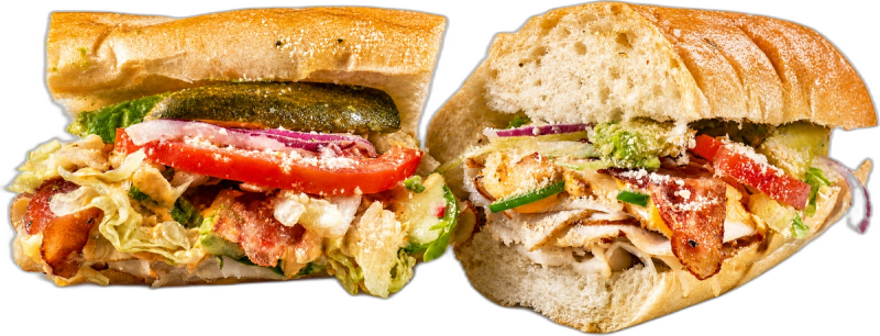 Kali Mist Spicy Club toasted sub with roasted turkey breast, bacon, chipotle mayo, jalapeño, and avocado.